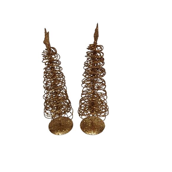 Vintage Gold Christmas Ornaments Set Bells Trees Pear Teardrop Glitter 8 Pc - Picture 3 of 15